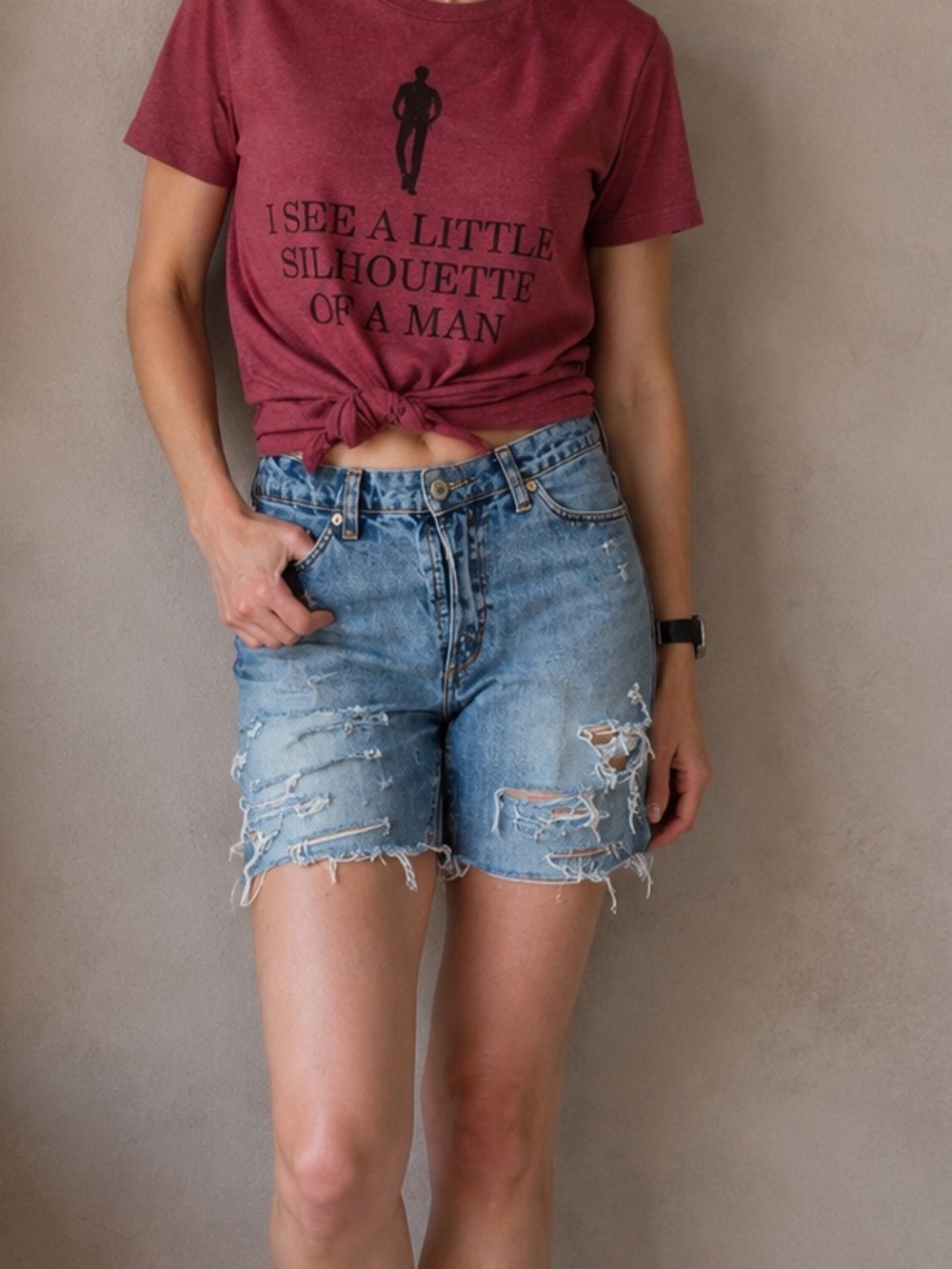 Vintage Upcycled Route 66 Wedgie Cutoff Distressed Denim Shorts Size 4